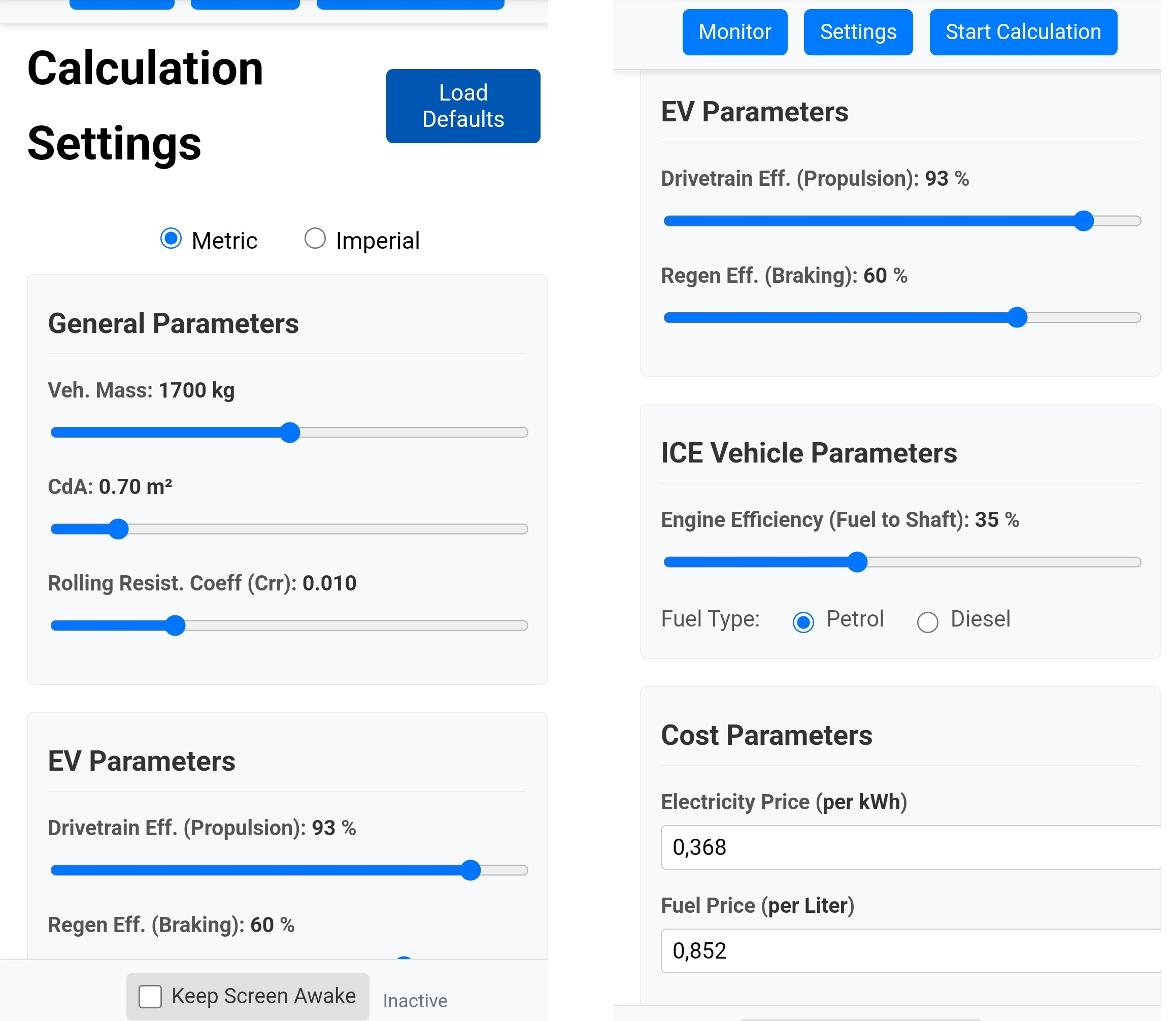 Settings interface screenshot